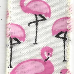 1.5" Ivory with Pink Flamingos Ribbon on a 10 Yard Roll