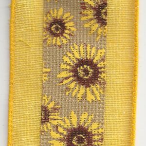 2.5" Sunflower Burlap on Yellow Burlap Ribbon on a 10 Yard Roll