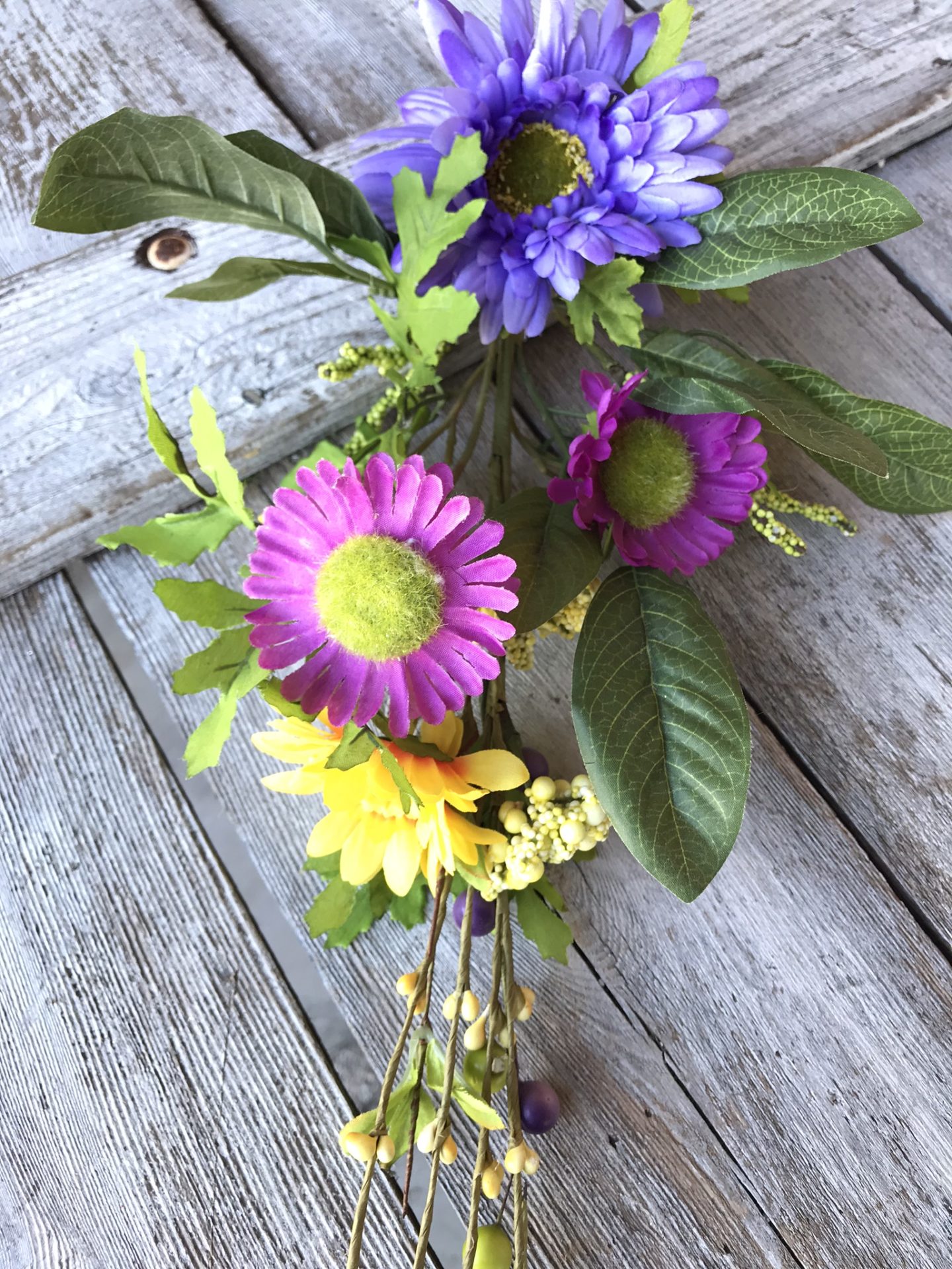 15" Purple Gerber Daisies with Leaves Pick Kelea's Florals