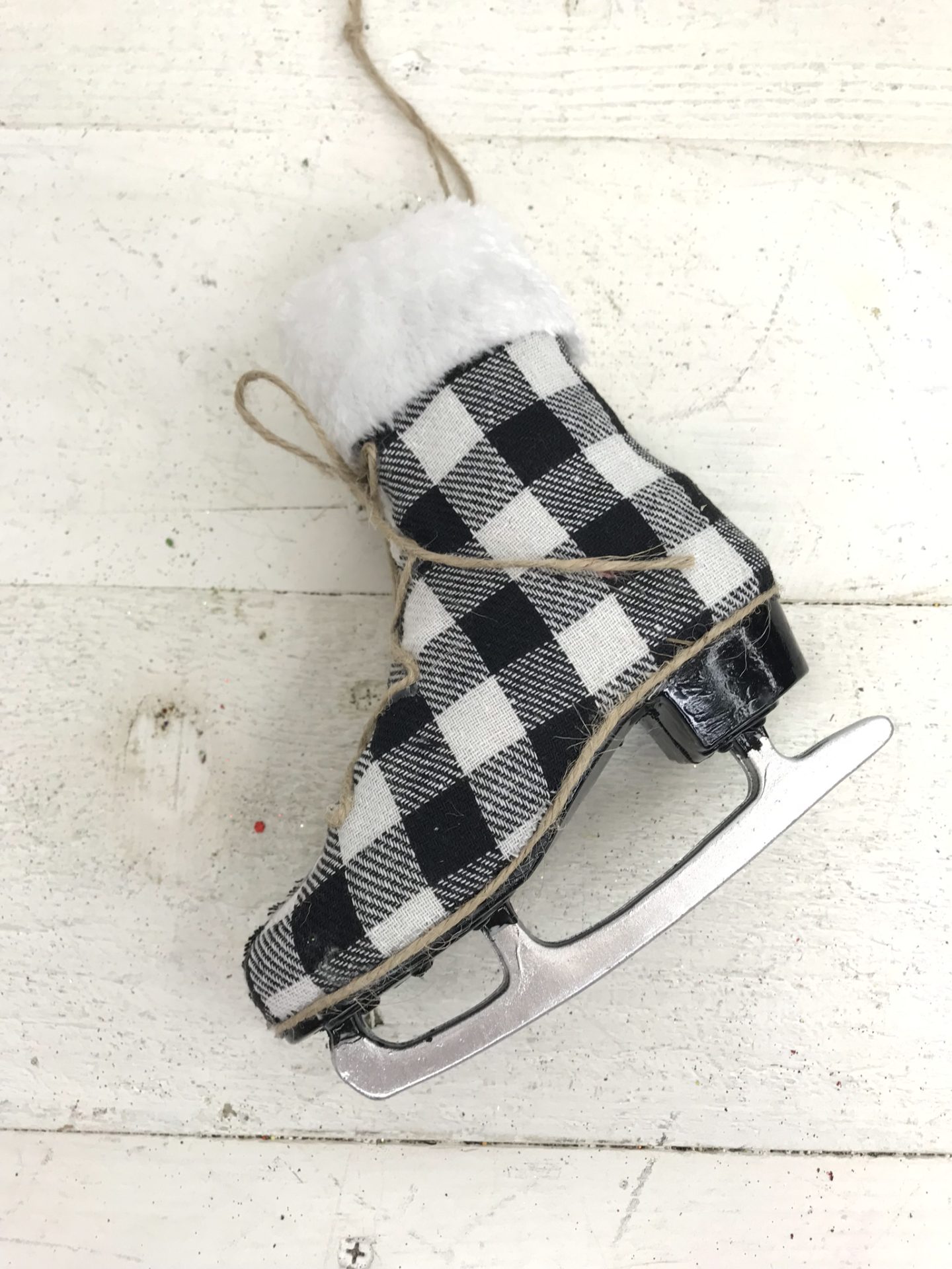 White and Black Chex Ice Figure Skates - Kelea's Florals