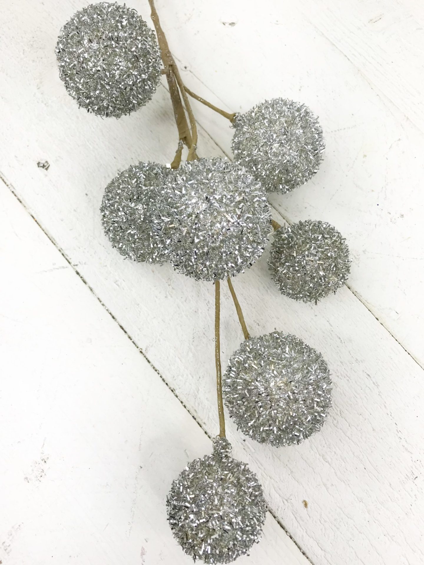 Platinum Tinsel Ball Stem Kelea's Florals