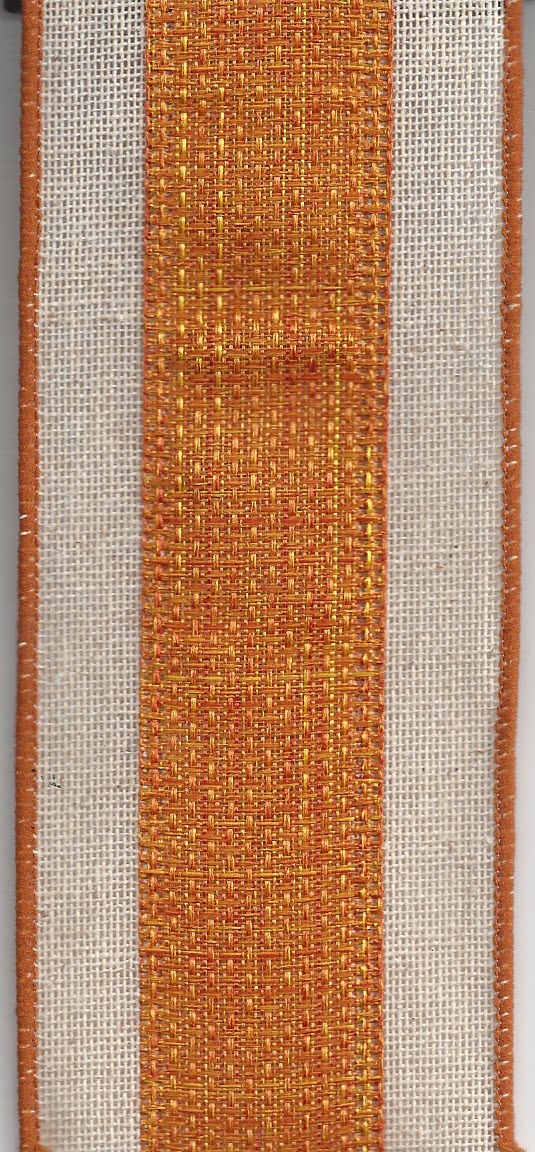 X916540-19 2.5x10Y Orange strip on Cream Burlap