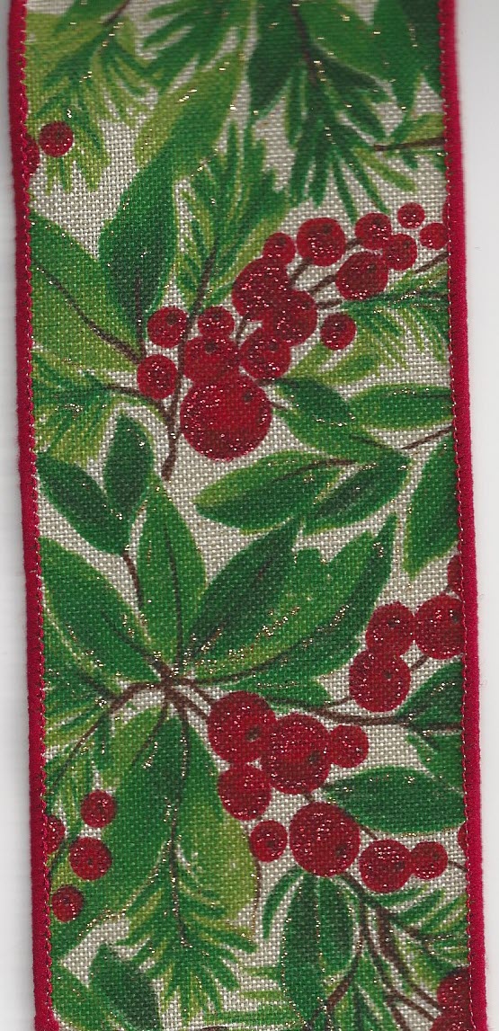 X501940-724 2.5x50Y Christmas Glitter Red Berry w leaves