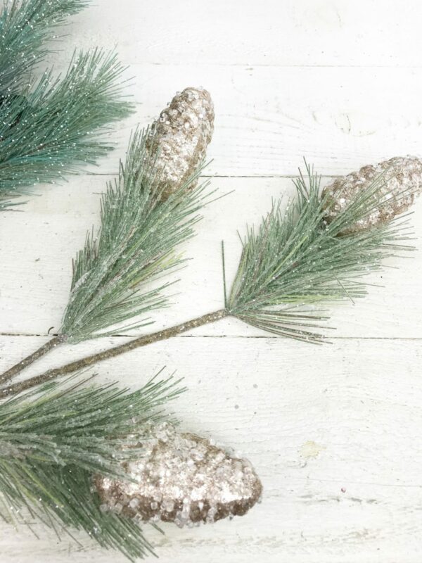 29in Frosted Pine Cone and Pine Needles Stem XM81391 (1)