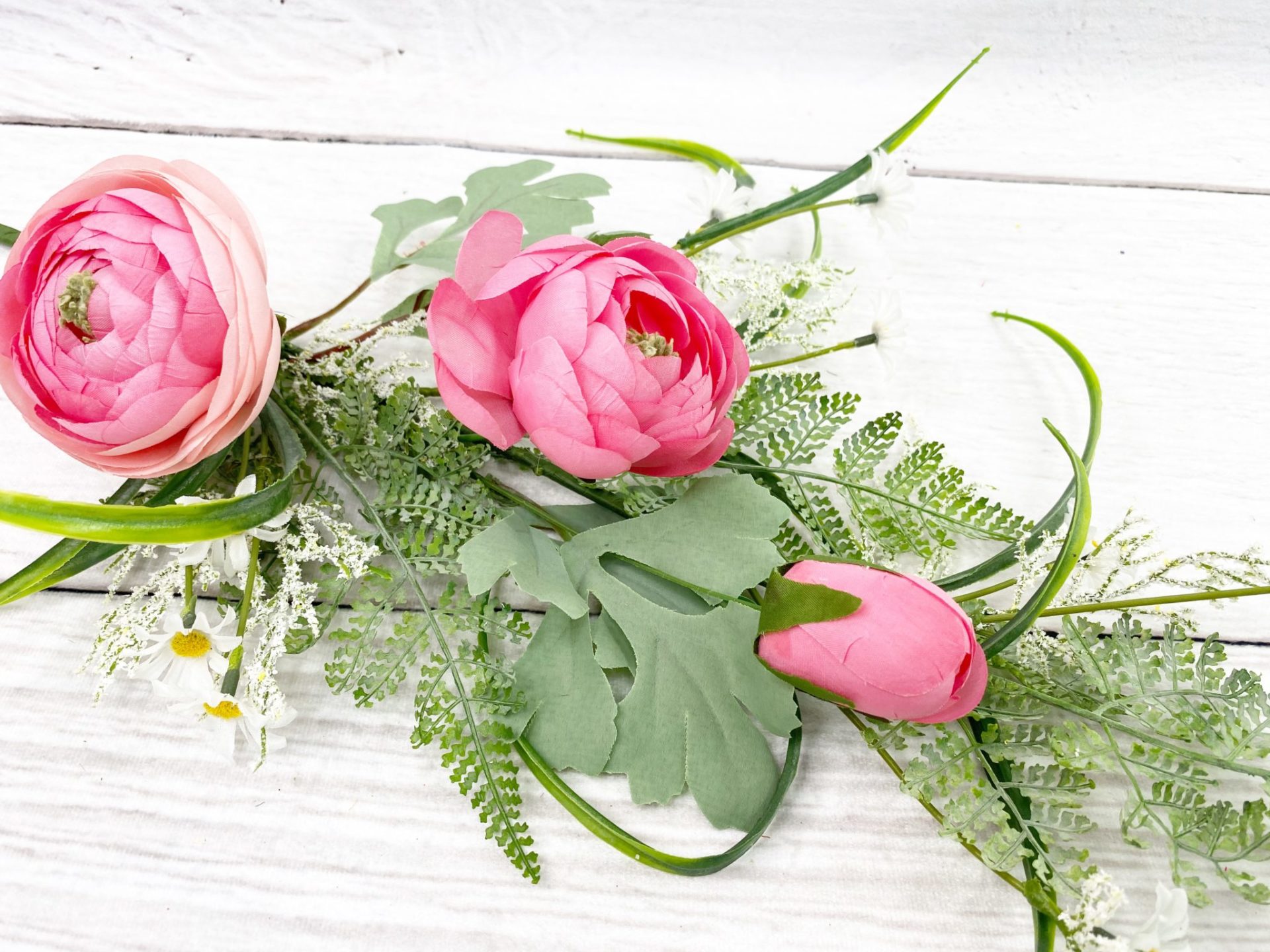 Large Pink Ranunculus Fern Stem - Kelea's Florals