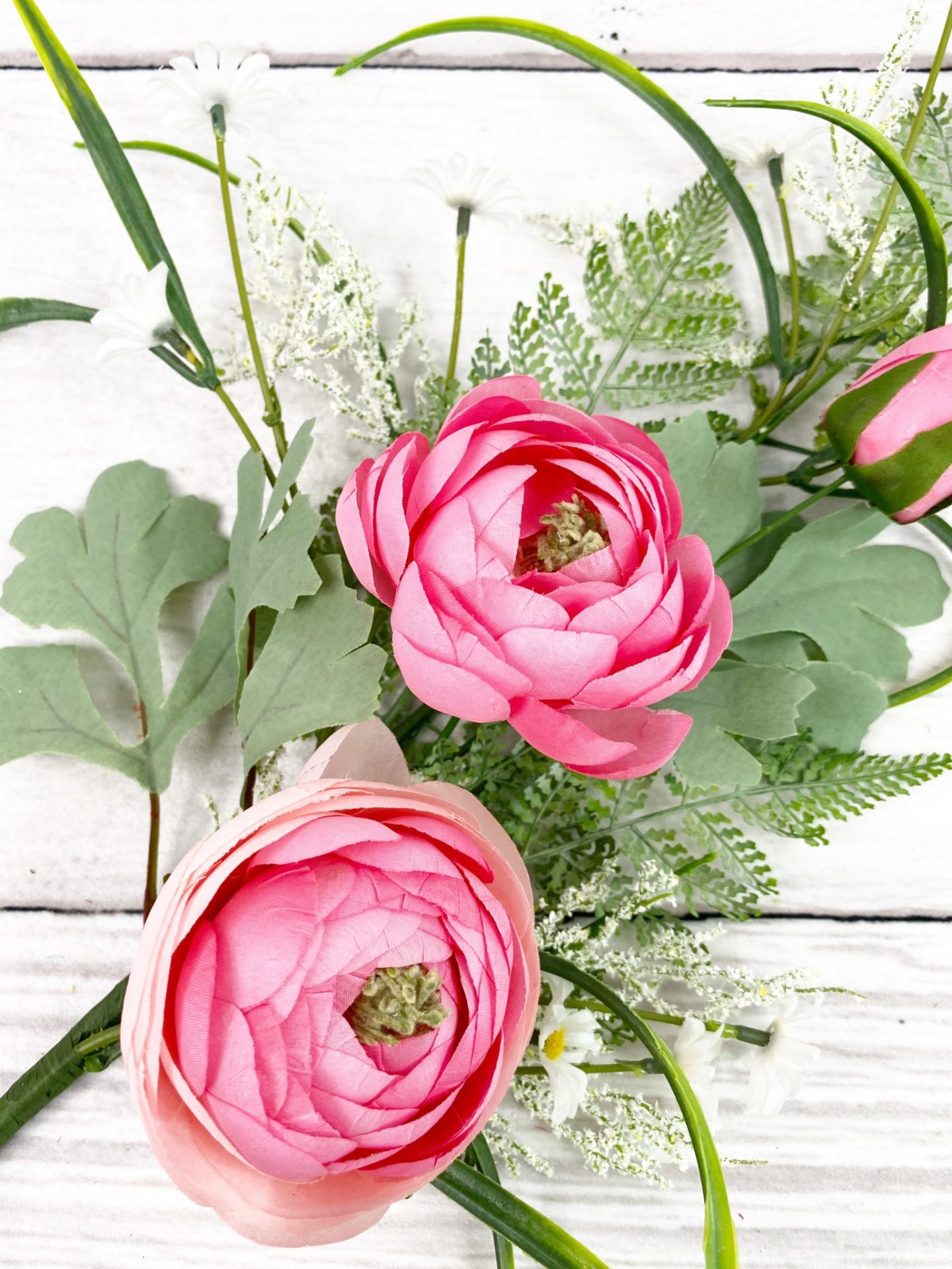 Large Pink Ranunculus Fern Stem - Kelea's Florals