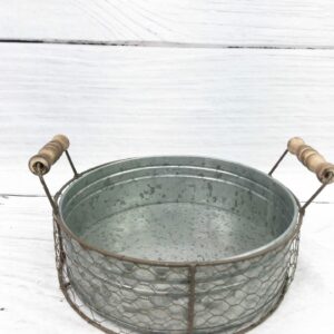 Large Chicken wire round galvanized Planter