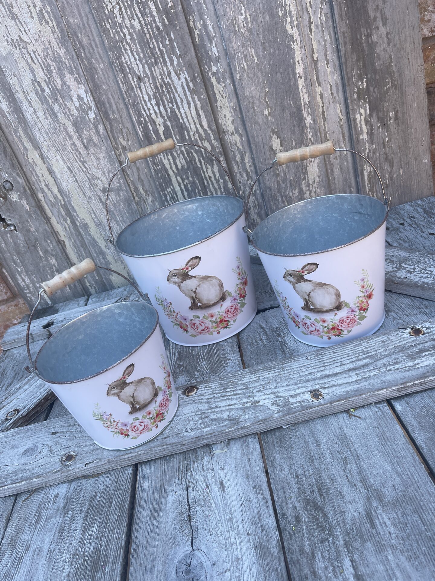 3 Metal Bunny Bucket with Handle - Kelea's Florals