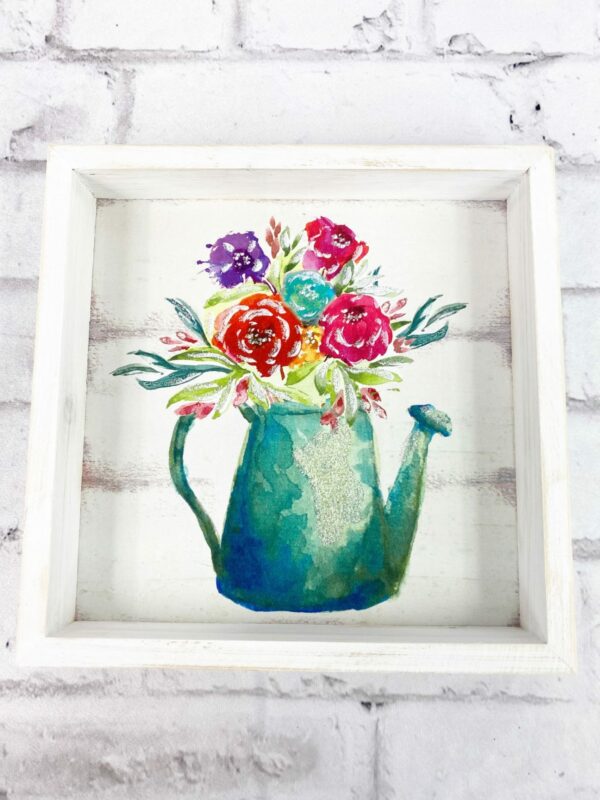 Watering Can picture in a Wood Frame for Wreaths E20517 (3)