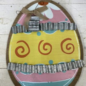 Wood Happy Easter Egg with stripes Sign 68732