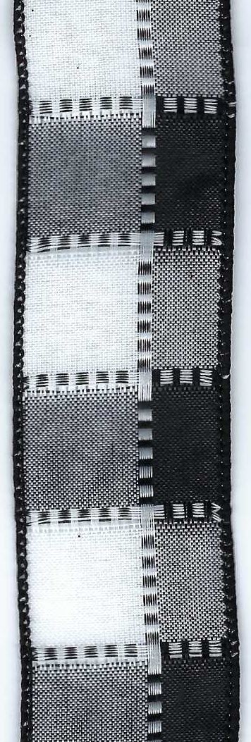 1.5" Black Gray & Cream Check Ribbon on 10 Yard Roll