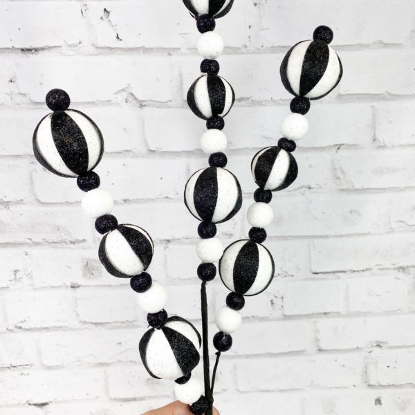32in Black White Glitter Stripe Ball Stem 84230BKWT (2)