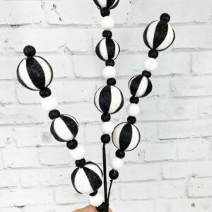 32in Black White Glitter Stripe Ball Stem 84230BKWT (2)