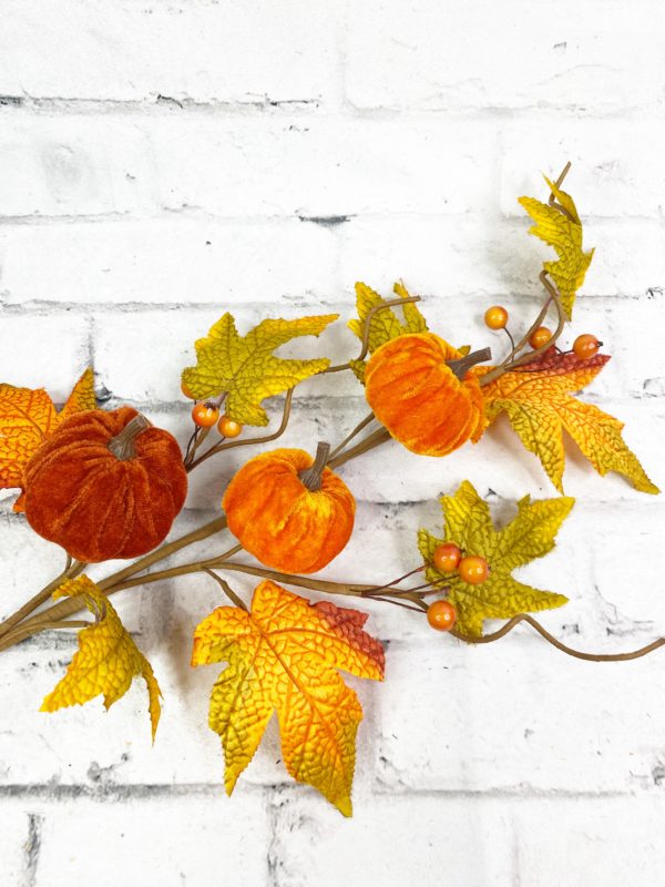 30in Velvet Pumpkins Stem with Maple Leaves 61877 (5)