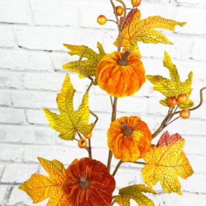 30in Velvet Pumpkins Stem with Maple Leaves 61877 (2)