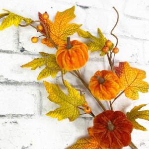 30in Velvet Pumpkins Stem with Maple Leaves 61877 (7)