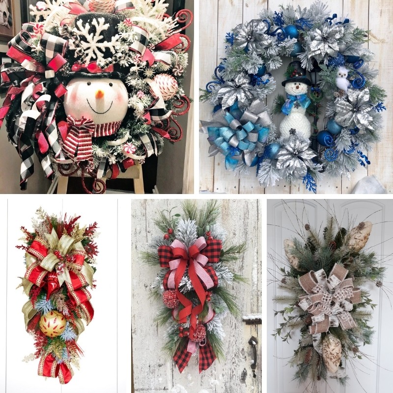 5 different evergreen wreaths and swags