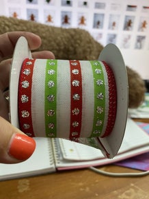 72067-40-09_2.5x10YD 2.5 Inch Red and Green Stripe with Red Glitter Ribbon on 10 Yard Roll