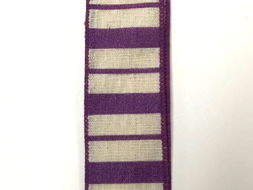 Ivory Linen Purple Horizontal Varied Stripes Ribbon
