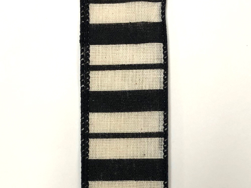 Ivory Linen Black Horizontal Varied Stripes Ribbon