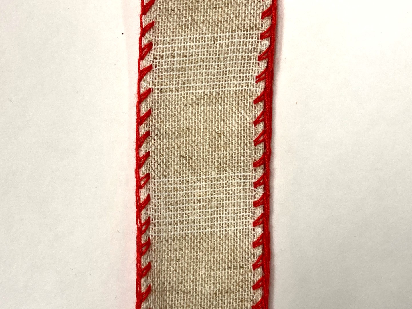1.5" Ivory Canvas with Red Stitch Edge Ribbon on a 10 Yard Roll Kelea
