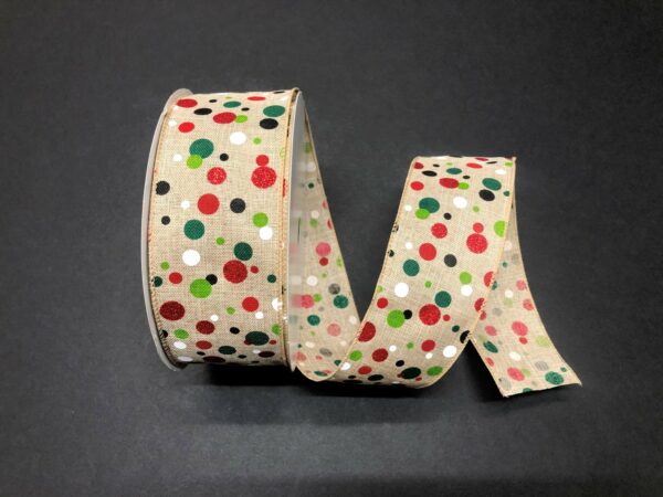Natural Linen Red Glitter Black Green Dots