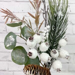 Small Iced White Berry with Pine cone Pick 82218 (4)" "16 in Small Iced White Berry with Pine cone Pick