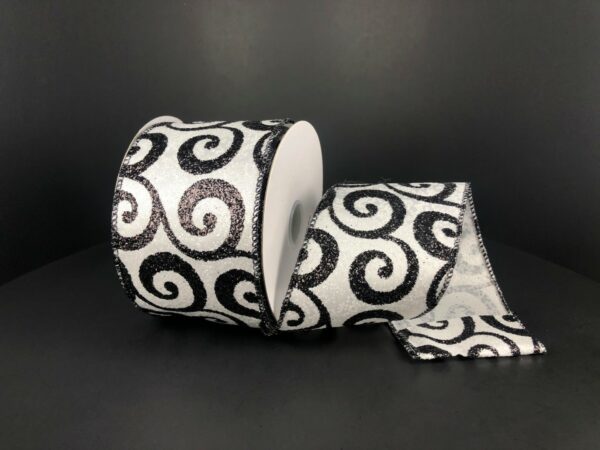 White/Black Ultra Glittery Swirls Ribbon