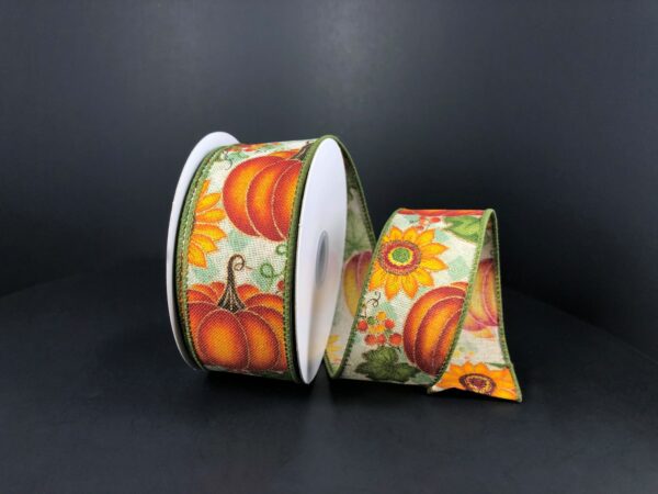 Green Plaid with Pumpkins and Sunflowers Ribbon