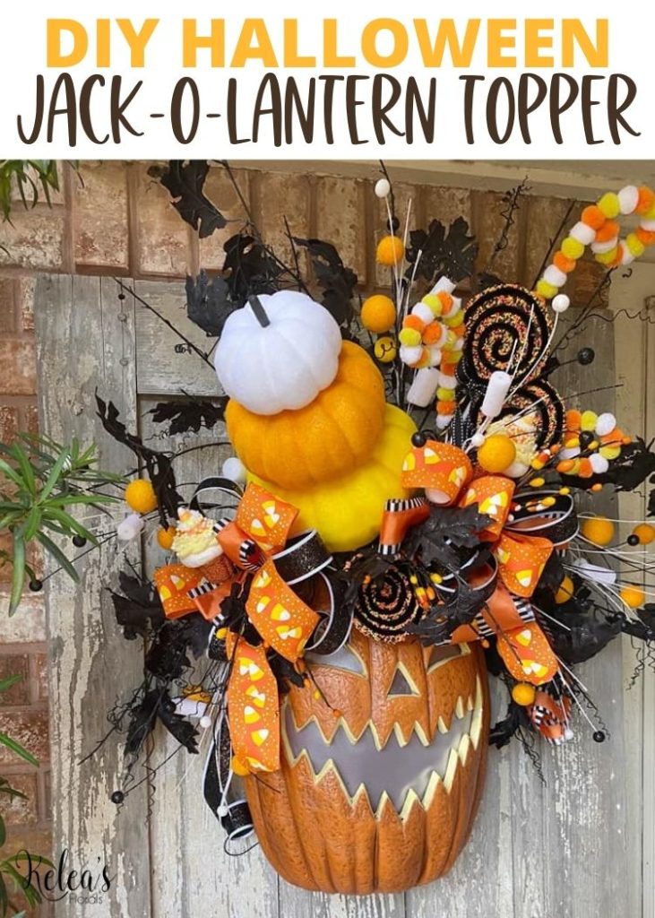 jack o lantern with pumpkin picks and halloween picks