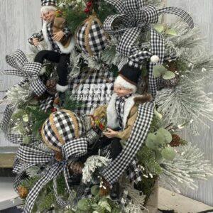 Black and White Check Elf Wreath