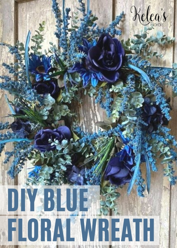 Blue flowers on a grapevine wreath