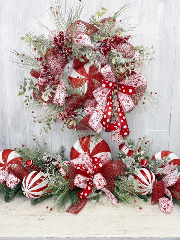 Christmas Candy wreath and Mantle piece