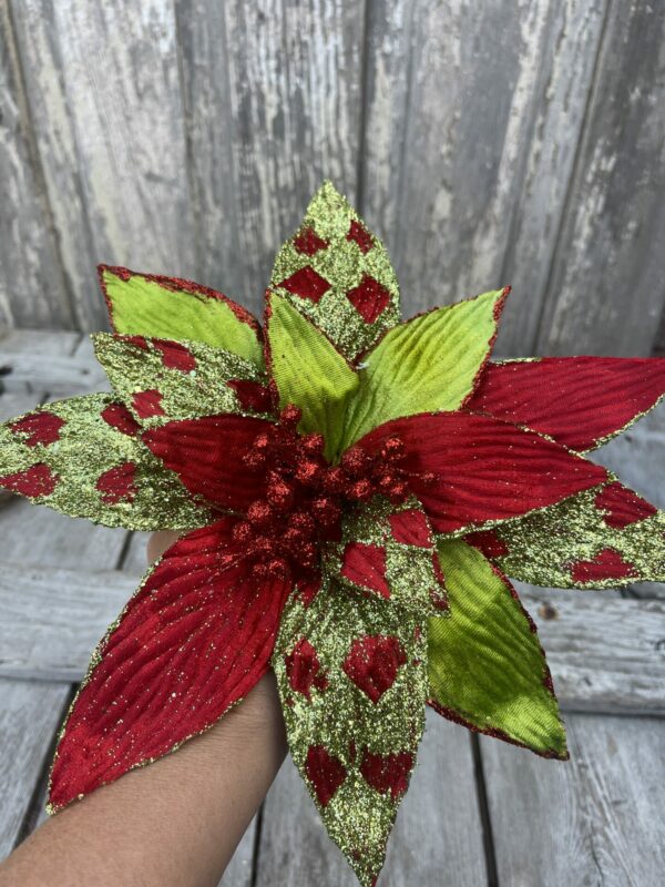 Red Green Harlequin Poinsettia Pick Kelea's Florals