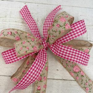 Pink Check and Roses Bow