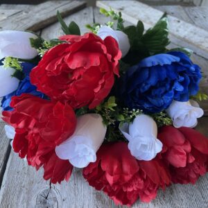 24 in Red White Blue Peony Rose Bud Bush