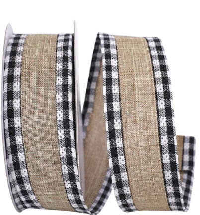 1.5 in Natural Black Gingham Check Ribbon on 10 Yard