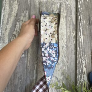 2.5" Cotton with Blue Hydrangeas Ribbon