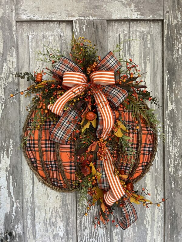 Plaid Pumpkin Deluxe Door Hanger Wreath Supply List - Kelea's Florals