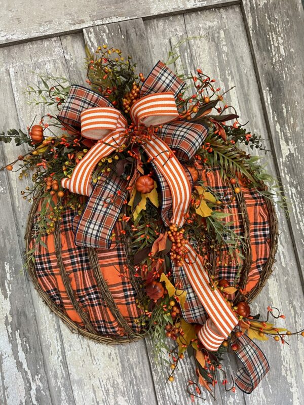 Plaid Pumpkin Deluxe Door Hanger Wreath Supply List - Kelea's Florals