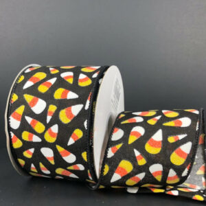 2.5" Small Candy Corn on Black Ribbon 10 Yard Roll