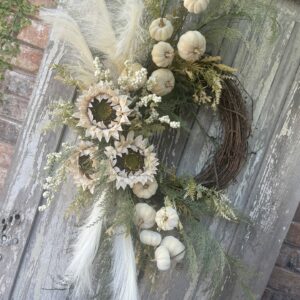 Pumpkins in Cream with Greens Wreath