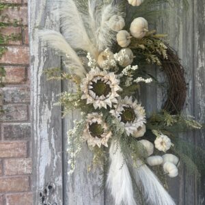 Pumpkins in Cream with Greens Wreath