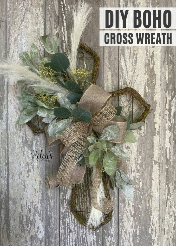 cross door hanger with pampas grass and hydrangeas
