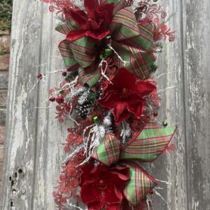 Southern Classic Christmas Swag with Red Magnolias