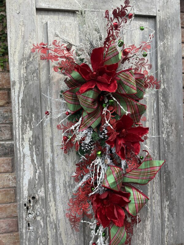 Southern Classic Christmas Swag with Red Magnolias