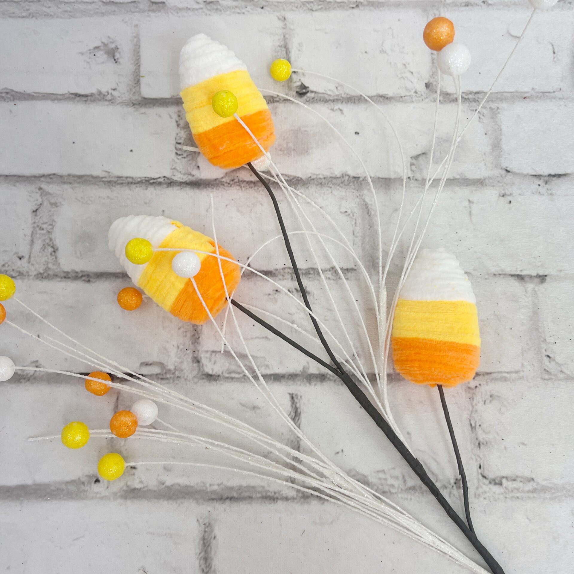 Yellow Orange and White Chenille Candy Corn Spray Kelea's Florals