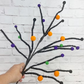 Purple Green Orange Felt Ball Twig Spray