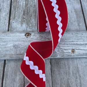 Red Velvet White Rick Rack Center Ribbon