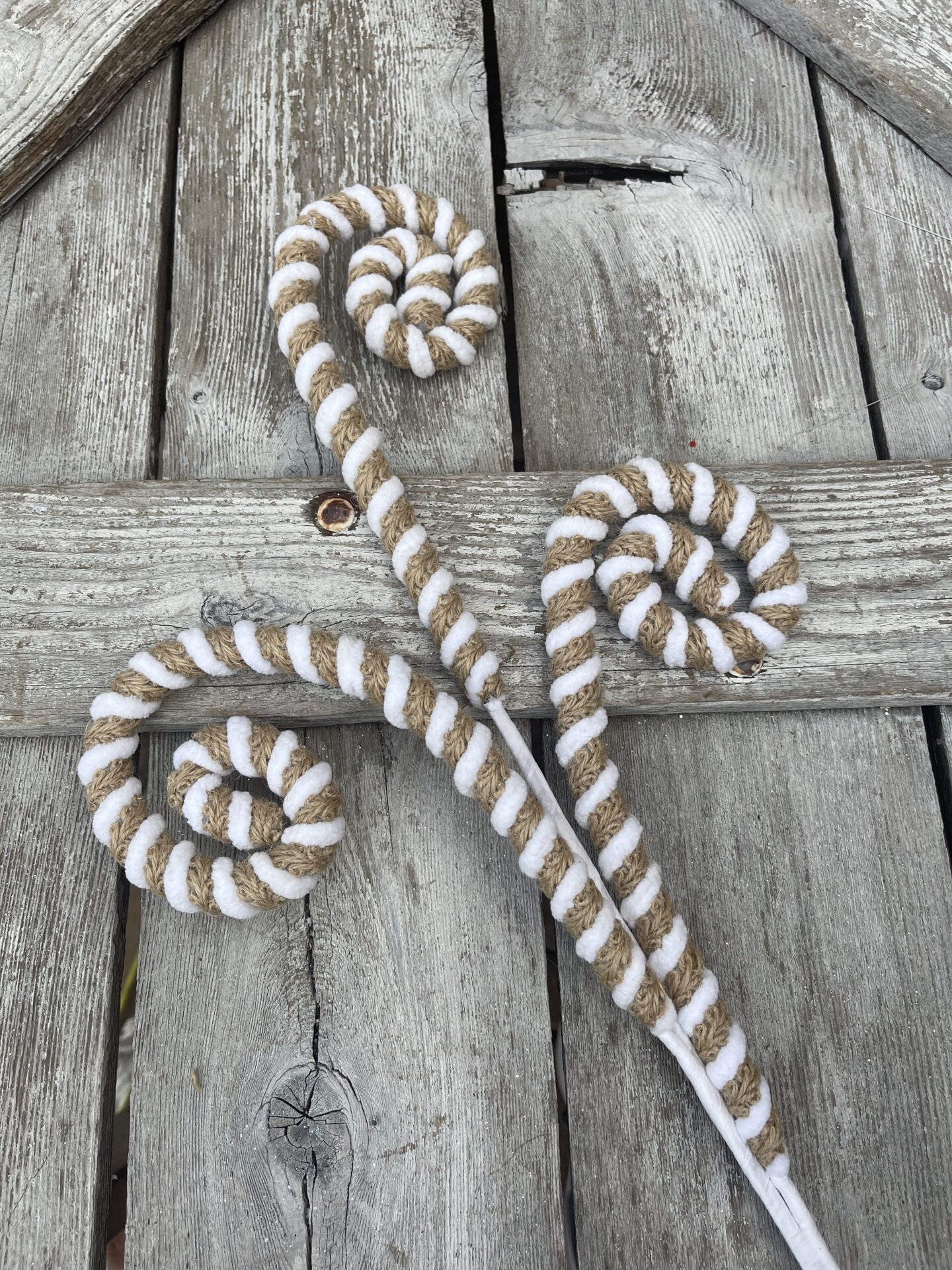 Brown White Jute Chenille Stripe Spiral Curly Spray Kelea's Florals
